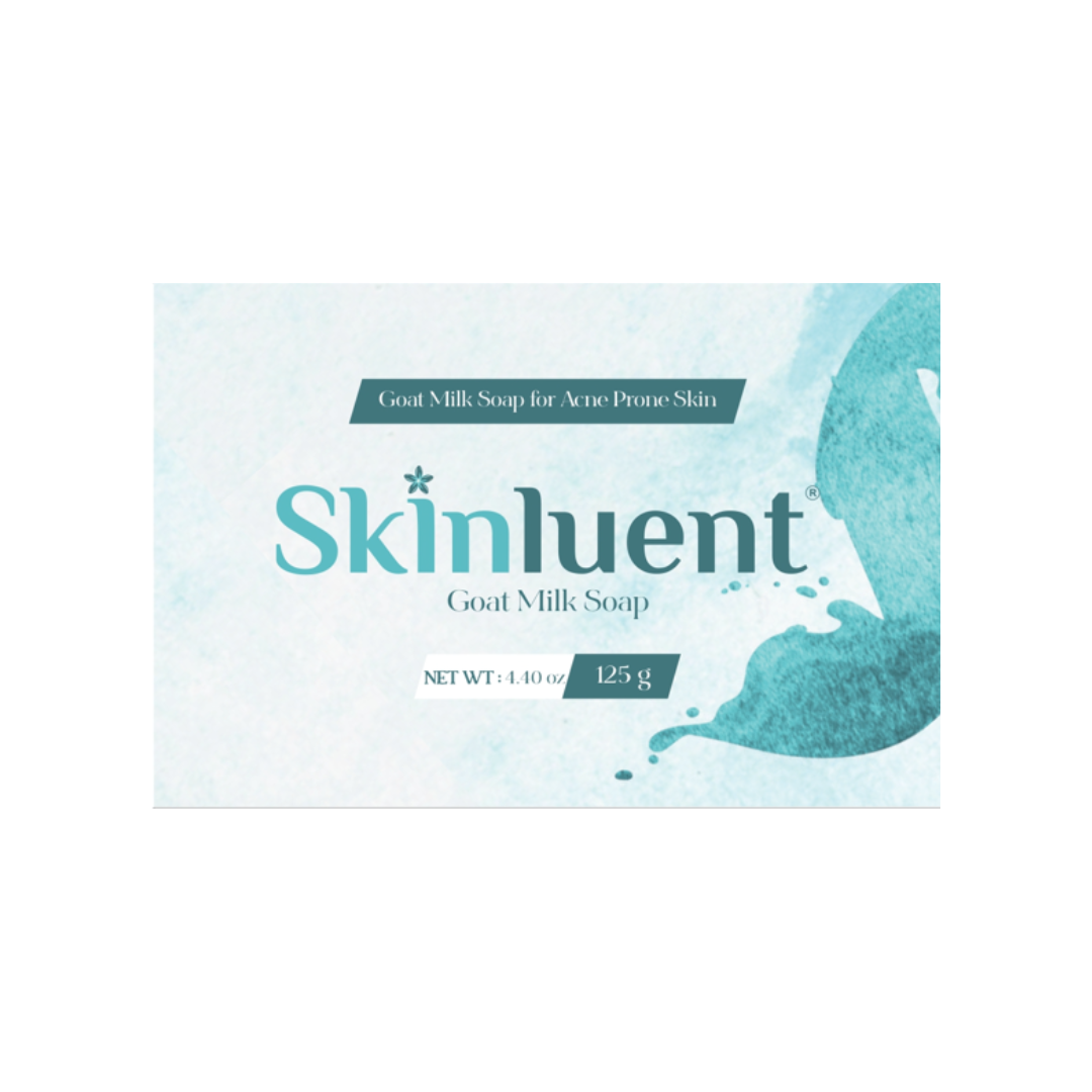 Box of Skinluent goat milk soap for acne-prone skin on a white background