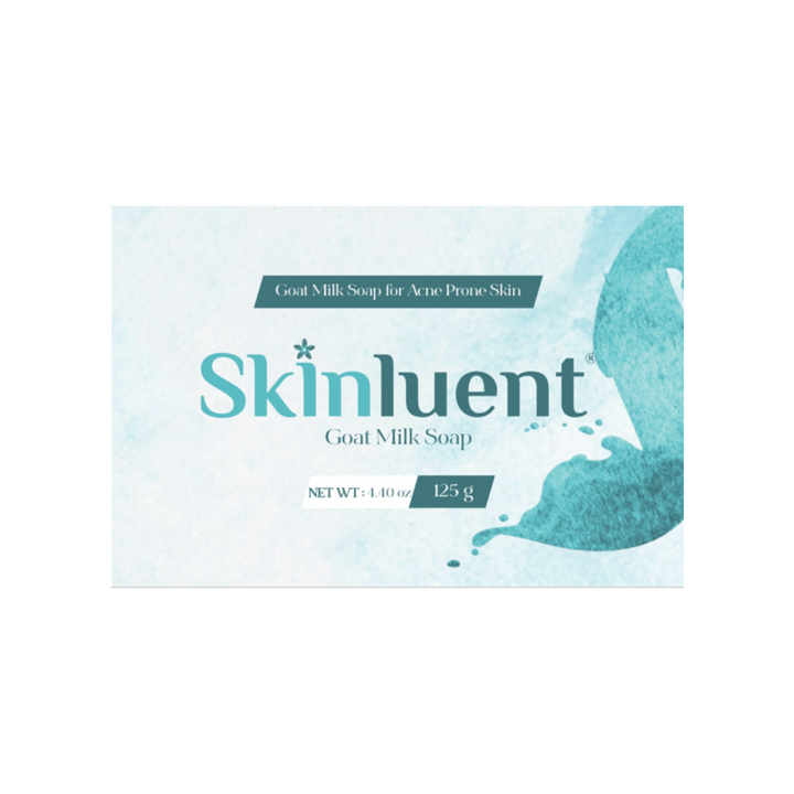 Box of Skinluent goat milk soap for acne-prone skin on a white background