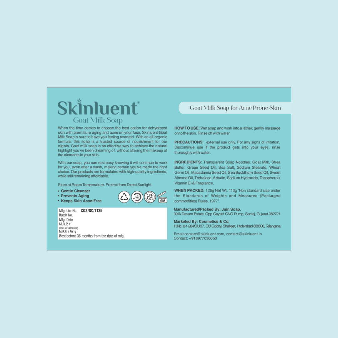 Skinluent Goat Milk Soap back packaging